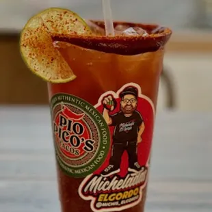 a drink with a lime slice