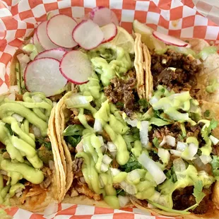 2 chicken, 2 carnitas, 2 asada
