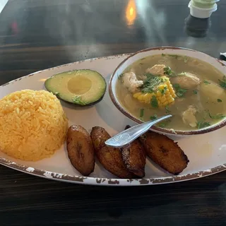 2. Chicken Soup, Rice, Avocado and Side Order