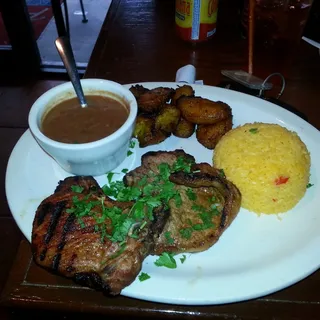 8. Grilled Pork Chops, Rice and Beans and Side Order