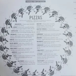 Pizza menu