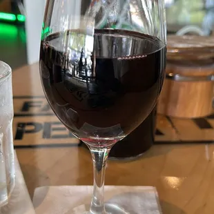 a glass of red wine