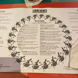 Pizza menu