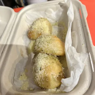 Garlic knots full of Parmesan and not soaked in oil