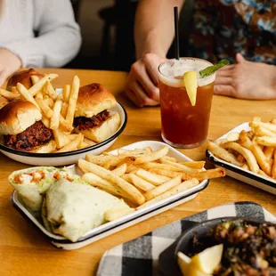 Pulled pork sliders, chicken caesar wrap, chicken BLT wrap