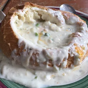 Clam Chowder after I devoured the lid and made a mess!