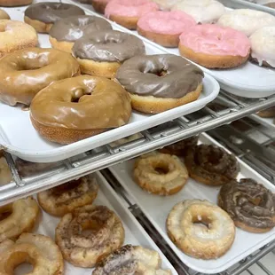 a variety of doughnuts on display