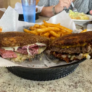 1/2 Reuben (left) &amp; 1/2 Patty Melt (right) w/ American Fries