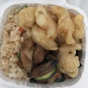 mini plate ($8.25 i believe), fried rice, honey minus walnut shrimp, and mushroom chicken