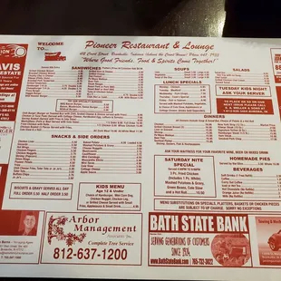 Combined menu/placemat
