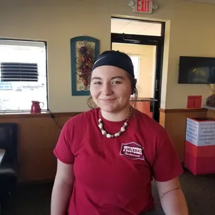 Abbey the new waitress, well done