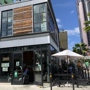 Pioneer Saloon entrance and outdoor seating