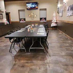 a long table and chairs