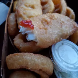 Fish 'n Onion Rings ($2 upcharge)