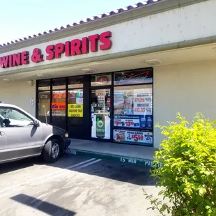 the outside of a wine and spirits store
