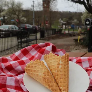 Fresh waffle cones made in-house. Gluten free cones available, too!