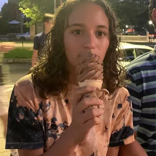 Salted Carmel and chocolate on a sugar cone