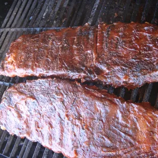 two ribs on the grill