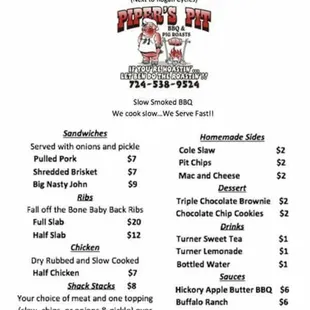 Shack Menu (Roadside Stand opened Wed to Fri 11 to 7)