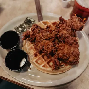 Belgian waffle with fried chicken