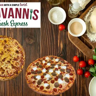 two pizzas with toppings