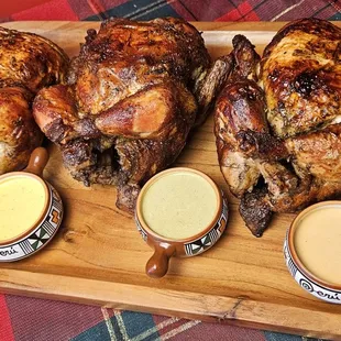 Peruvian Charbroiled chicken and Homemade sauces, a combination made to embrace your taste buds.