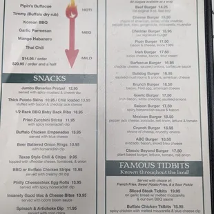 Menu from Pipin's Pub. Two of Two