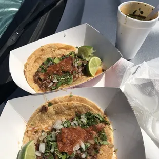 Res and lengua tacos with consome. Delicious!