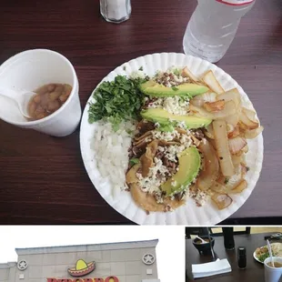 a plate of food and a cup of coffee