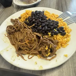 Shredded Beef with beans and rice.