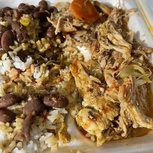 Shredded Chicken. Red beans and rice