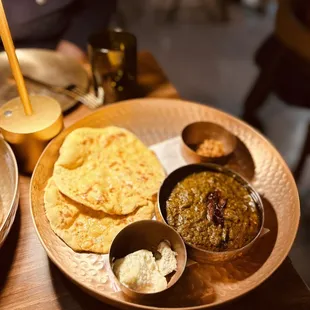 Makki di roti sarson da saag with white butter and jaggery
