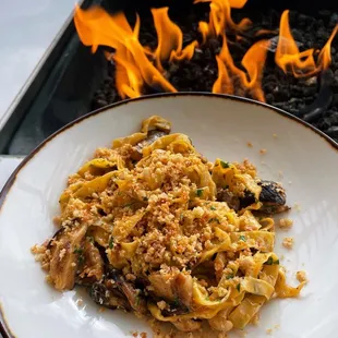 Tagliatelle pasta by the fire