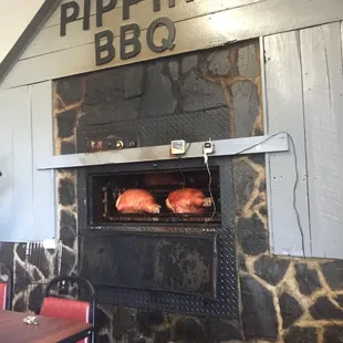 the inside of a brick oven