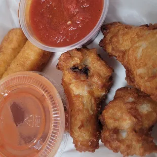 Naked wings and mozzarella sticks