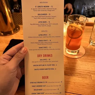 Cocktail menu