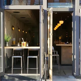 Open seating that looks out on to the street