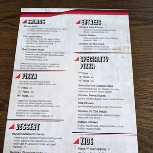 Back of menu