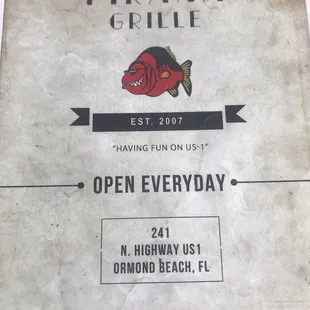 menu for open everyday