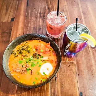 Spicy Miso Ramen with Blackberry Smash and Spiced Mule!