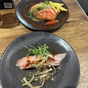 Hama rayu and salmon ceviche