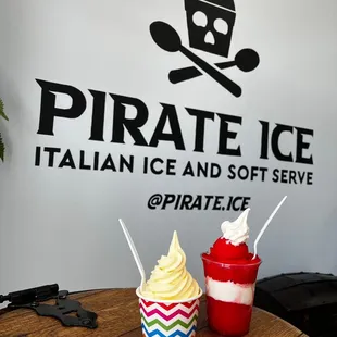 two cups of ice cream and two strawberries