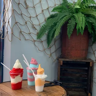 three different flavors of ice cream