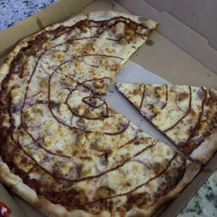 Does this look like a $32 dollar pizza to you?  It was supposed to be a BBQ pizza and have 2X chicken that we paid EXTRA for!