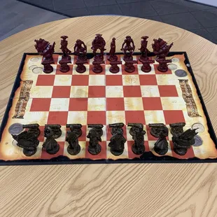 a chess board on a table