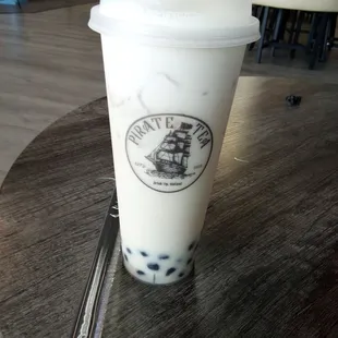 Tally Ho! (Hazelnut green tea) with boba
