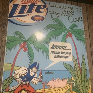 a sign for pirates cove