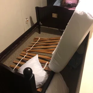 They stapled straps to the wood to hold the mattress up. My wife and I had to sleep on the living room couch the w