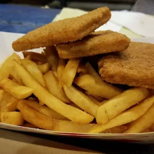 The 4 pc of lego shaped fish and chips