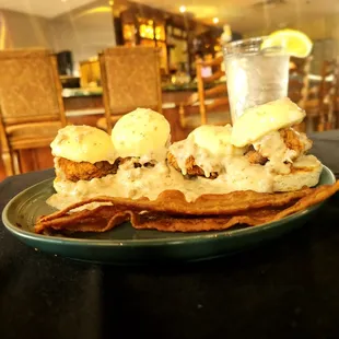 Yes, that&apos;s a poached egg, chicken, bisque and sausage gravy.